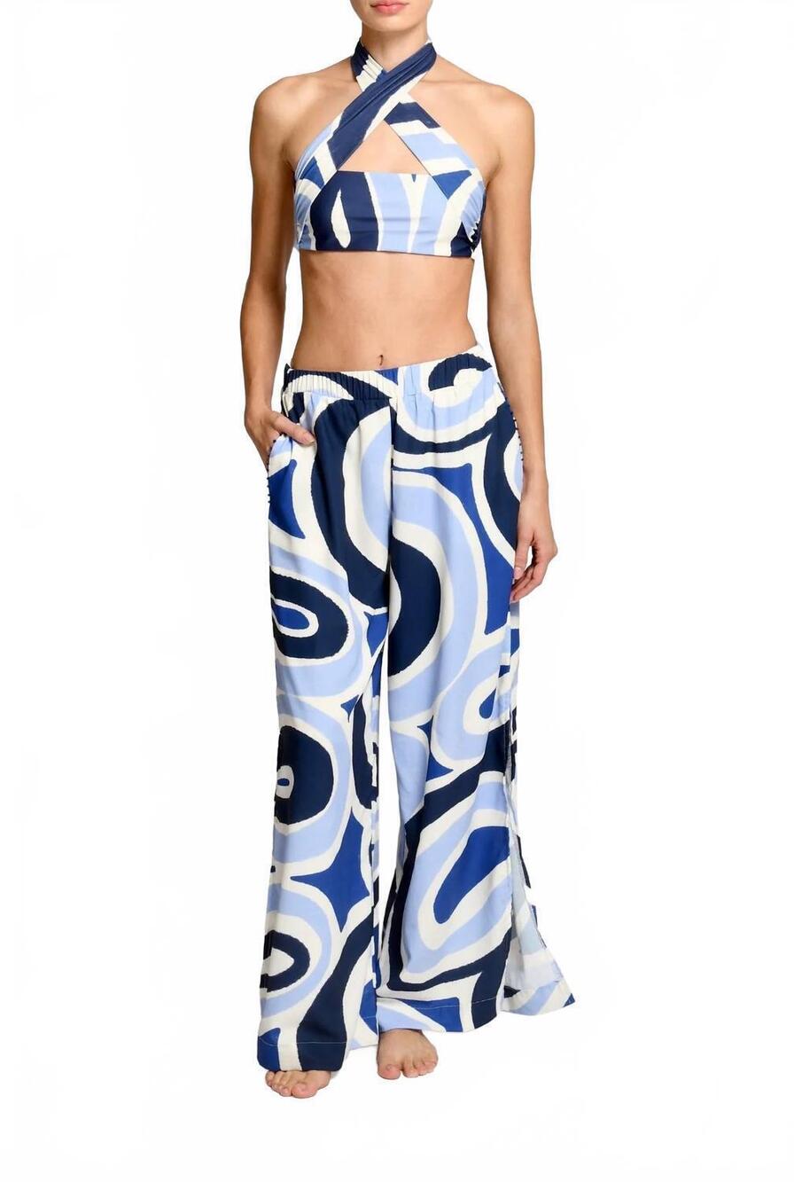 NEW ENCANTADORE isabella tepetto pants in blue and white
